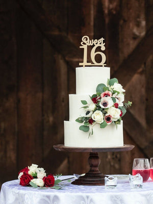 Wooden Sweet 16 Cake Topper - happy 16th birthday cake decorating accessories