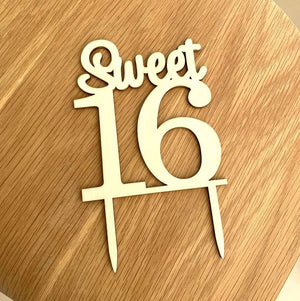 Wooden Sweet 16 Cake Topper - happy 16th birthday cake decorating accessories