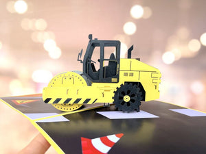Handmade Premium Steamroller Truck 3D Pop Up Card