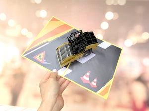 Handmade Premium Bulldozer Truck 3D Pop Up Card