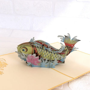 Handmade Online Party Supplies Yellow Japanese Koi Fish 3D Pop Up Birthday Card