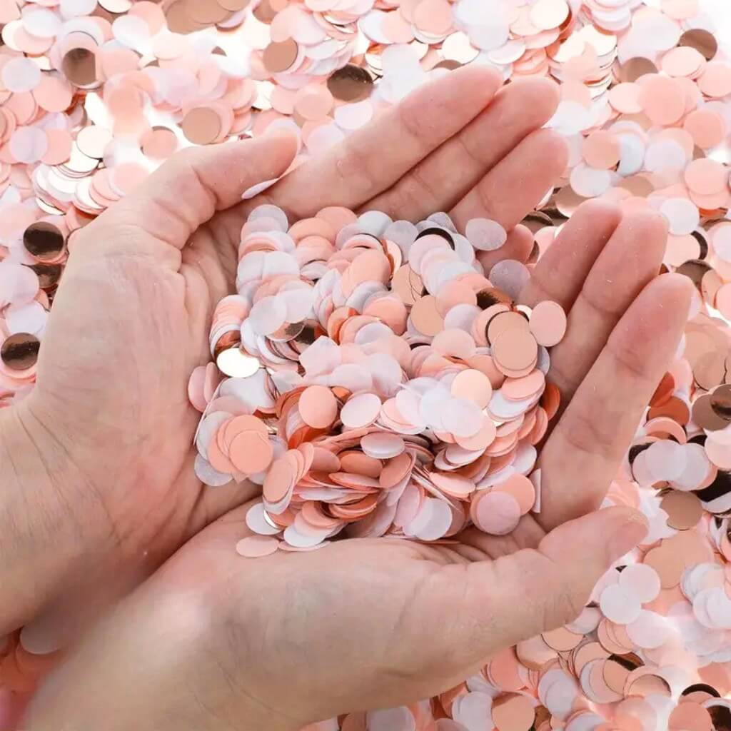White, Baby Pink & Rose Gold Round Paper Confetti 20g
