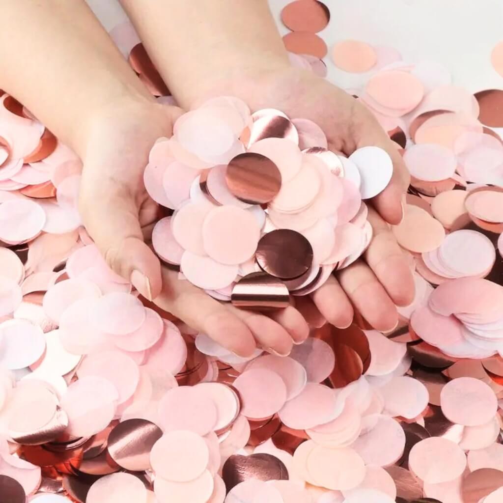 White, Baby Pink & Rose Gold Round Paper Confetti 20g