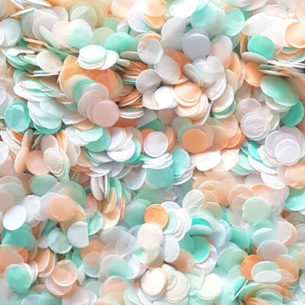 Turquoise Peach & White Round Paper Confetti 20g