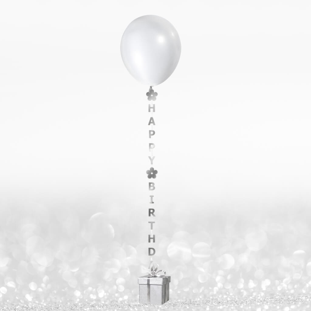 Silver Happy Birthday Balloon Tail 1.8m