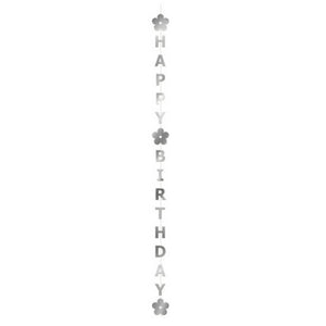 Silver Happy Birthday Balloon Tail 1.8m