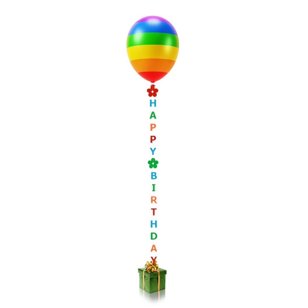 Rainbow Happy Birthday Balloon Tail 1.8m