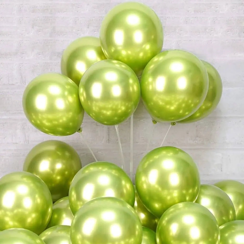 10-inch Metallic Chrome Lime Green Latex Balloons 10pk