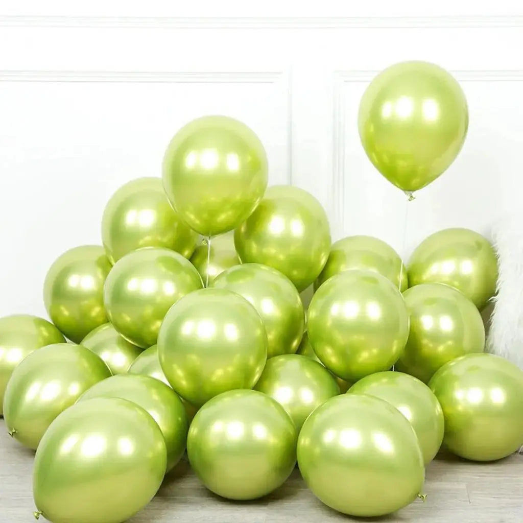 10-inch Metallic Chrome Lime Green Latex Balloons 10pk