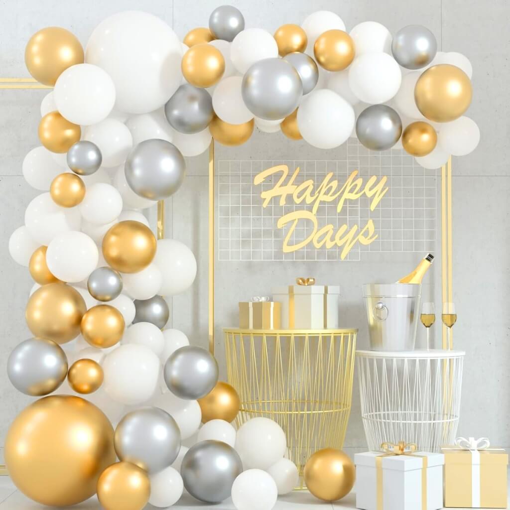 White, Gold & Silver Balloon Garland DIY Kit 107pk party decorations