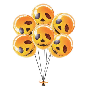 10-inch Orange Creepy Smiling Skeleton Face Latex Balloons 6pk