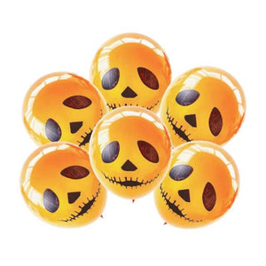 10-inch Orange Creepy Smiling Skeleton Face Latex Balloons 6pk