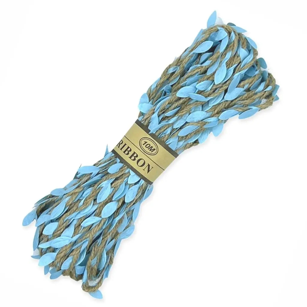 10m Blue Leaf Hessian burlap Ribbon jute twine