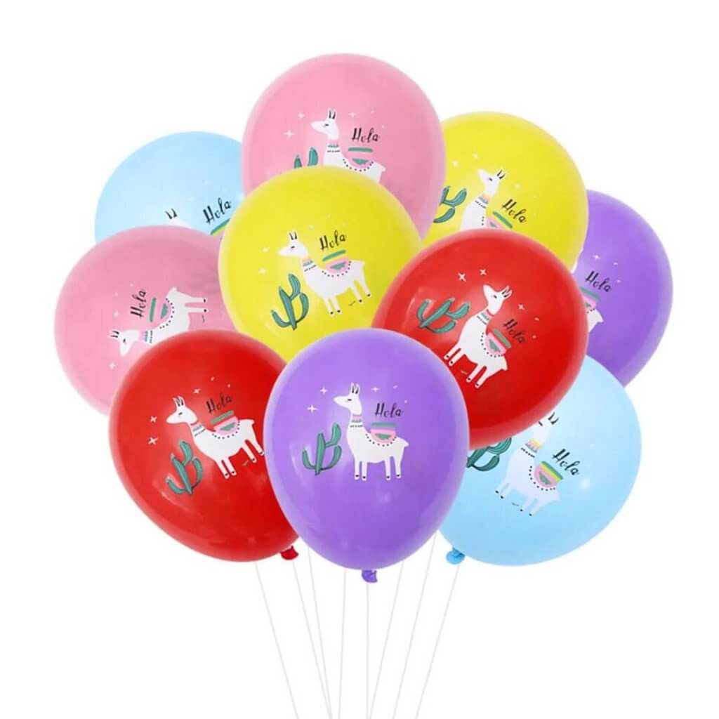 12" Holla White Llama Alpaca with Cactus Latex Balloons (Pack of 10)