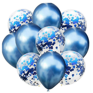 12-inch Chrome Blue Latex & Confetti Latex Balloons 10 Pack