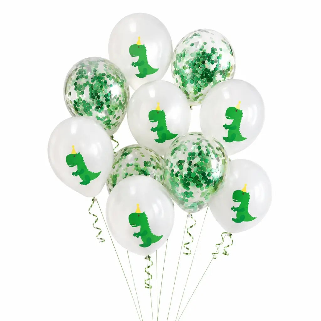 Pack of 10 12-inch Green Baby T-Rex Dinosaur Confetti Balloons