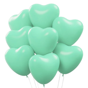 12-inch Aquamarine Green Heart Latex Balloons 10pk