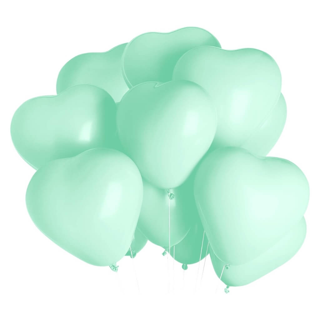 12-inch Macaron Heart Latex Balloons 10pk - Mint Green