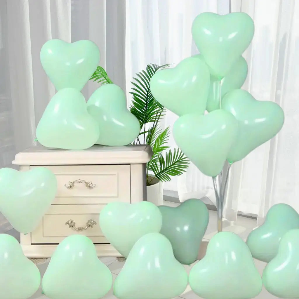 12-inch Macaron Heart Latex Balloons 10pk - Mint Green