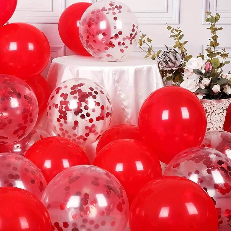 12-inch Red Latex & Confetti Latex Balloons 10 Pack