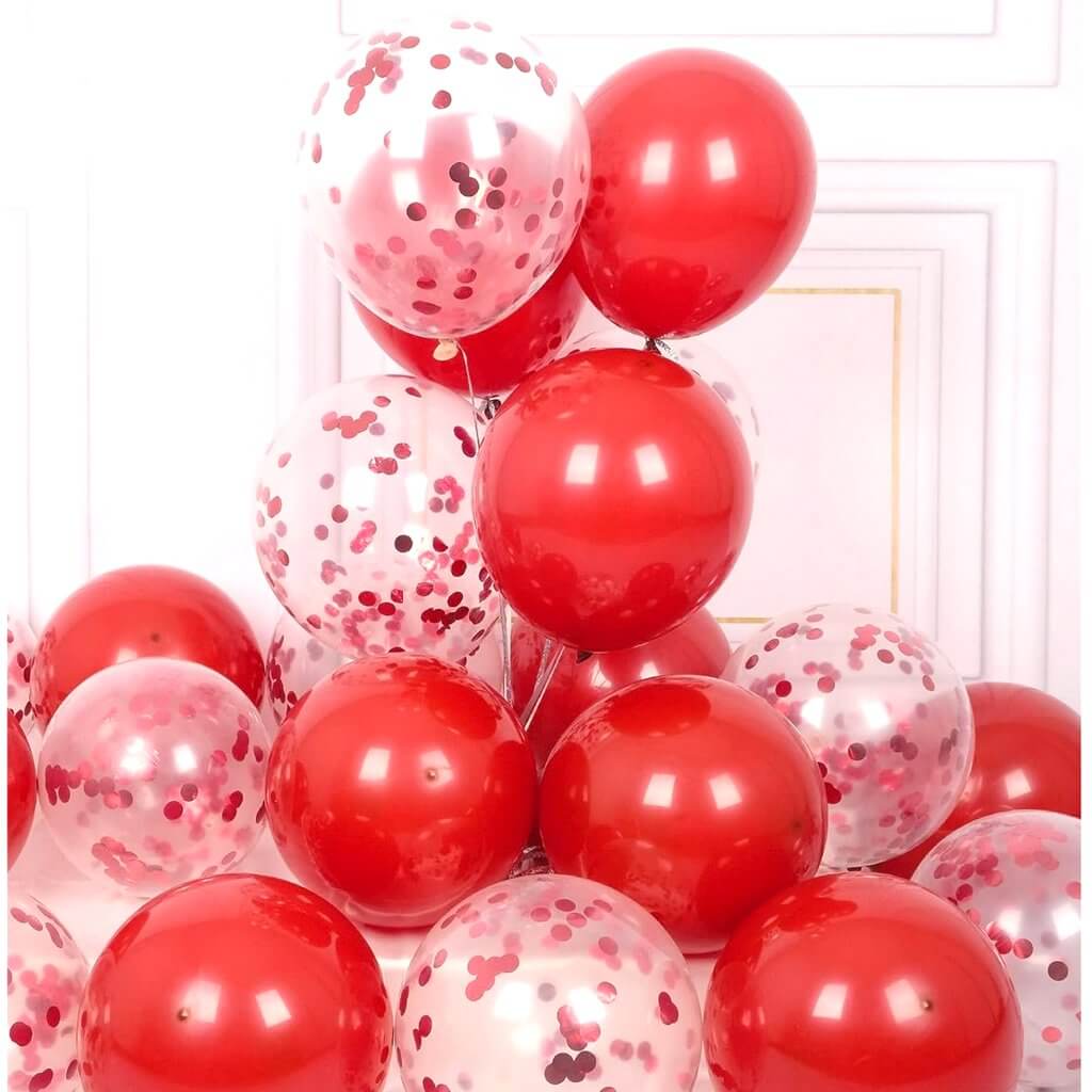 12-inch Red Latex & Confetti Latex Balloons 10 Pack