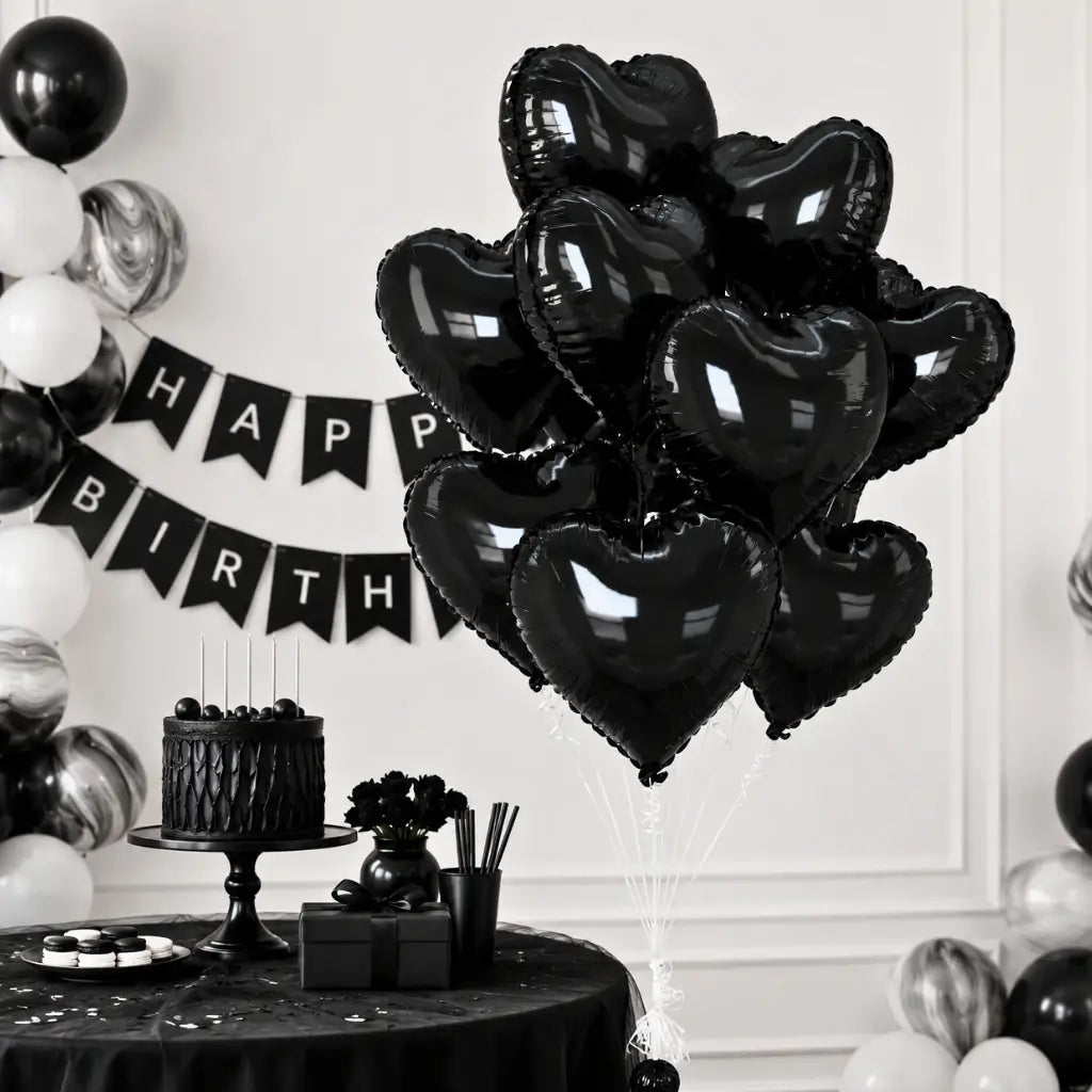 18in Black Heart Shaped Foil Party Balloon Bouquet