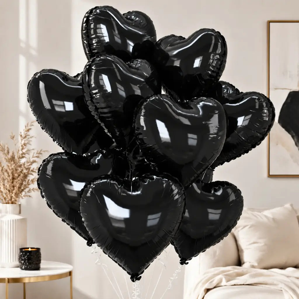 18in Black Heart Shaped Foil Party Balloon Bouquet