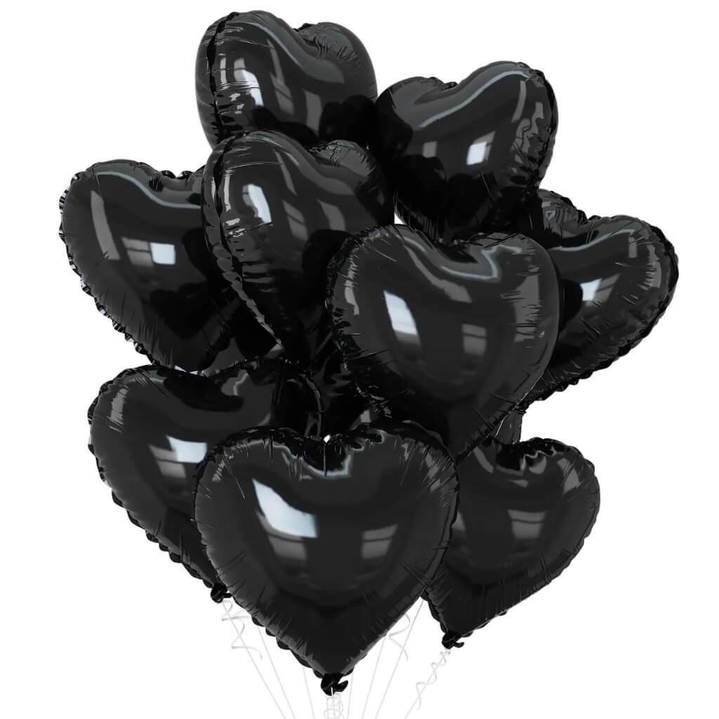Online Party Supplies 18" Black Heart Shaped Foil Party Balloon Bouquet (Pack of 10)