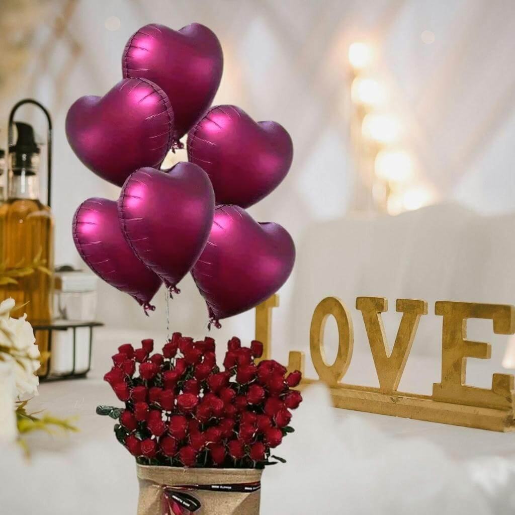 18-inch Burgundy Heart Foil Balloon Bouquet 10pk