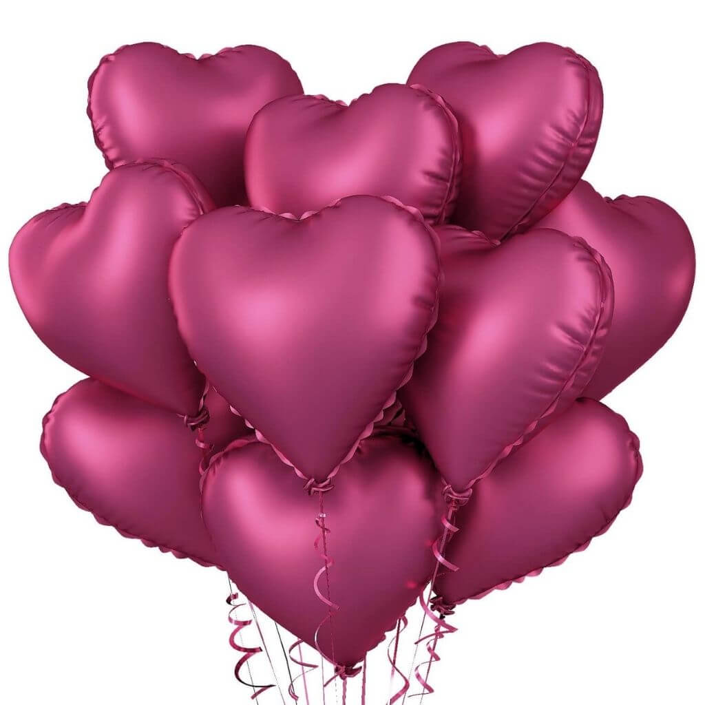18-inch Burgundy Heart Foil Balloon Bouquet 10pk