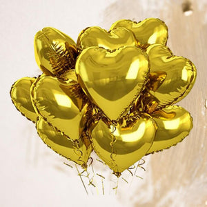 18-inch Gold Heart Foil Balloon Bouquet 10 Pack