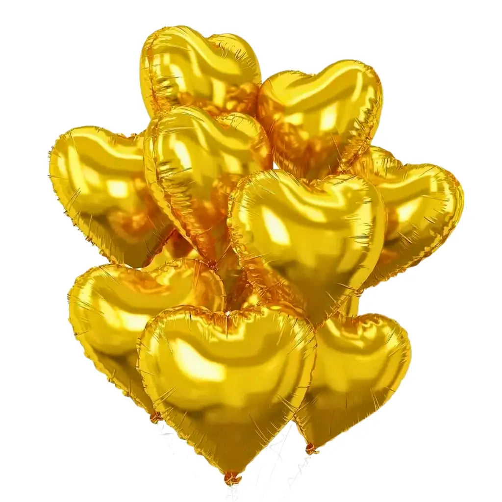 Online Party Supplies 18 Inch Gold Heart Shaped Foil Balloon Bouquet (Pack of 10)