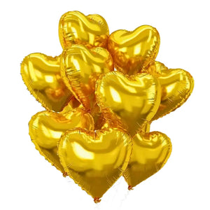 18-inch Gold Heart Foil Balloon Bouquet 10pk