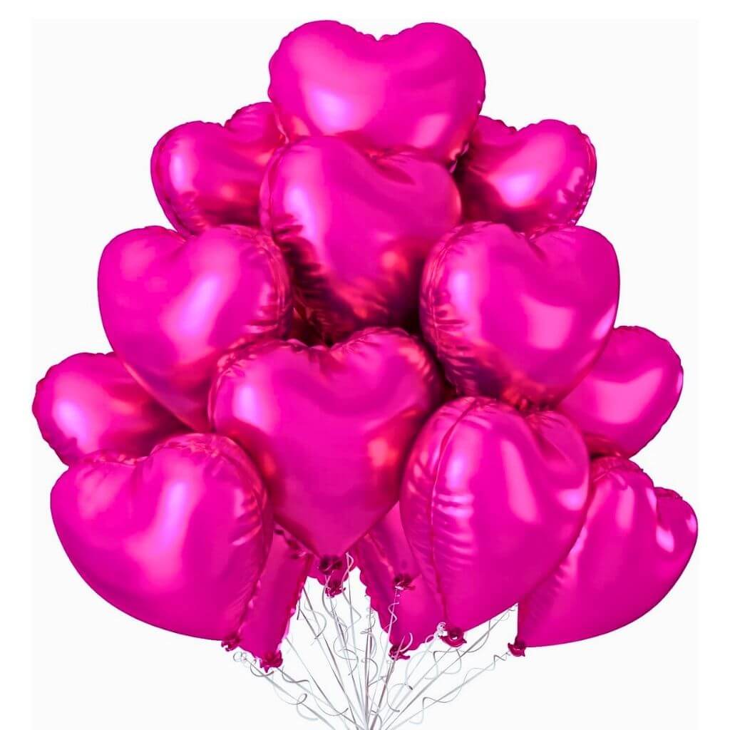18-inch Hot Pink Heart Foil Balloon Bouquet 10pk