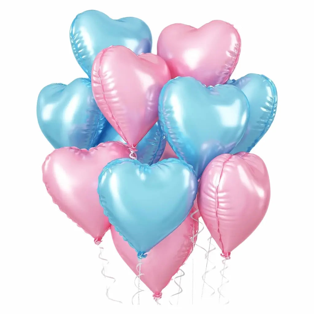 18-inch Pink & Blue Heart Foil Baby Shower Balloon Bouquet 10pk