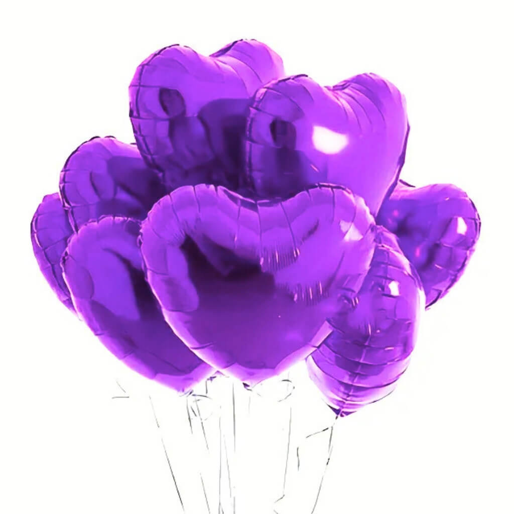 18inch Purple Heart Shaped Foil Balloon Bouquet 10 Pack