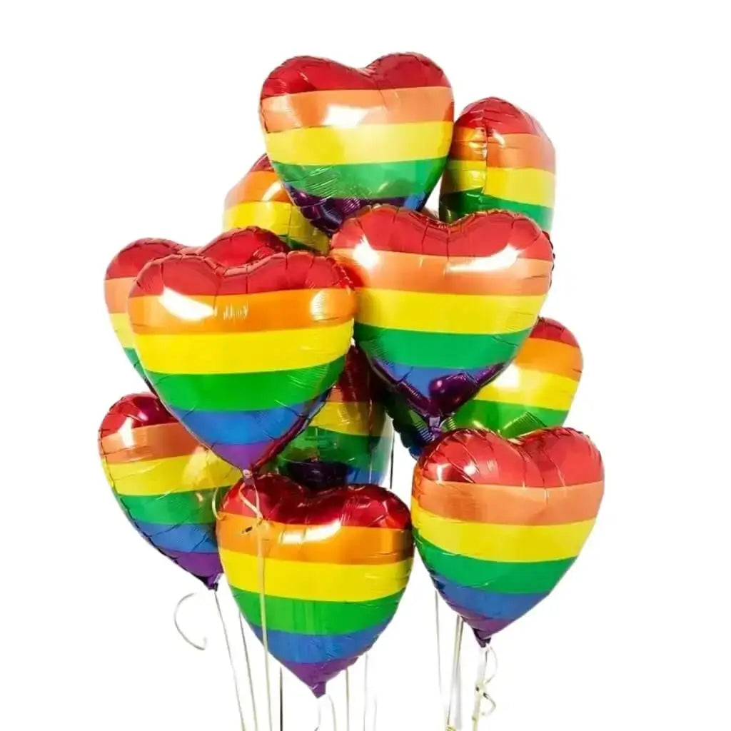 18-inch Rainbow Heart Foil Balloon Bouquet 10pk