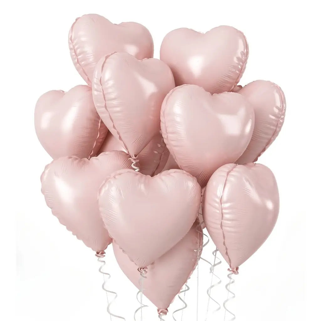 18-inch Retro Matte Pink Heart Foil Balloon Bouquet 10pk