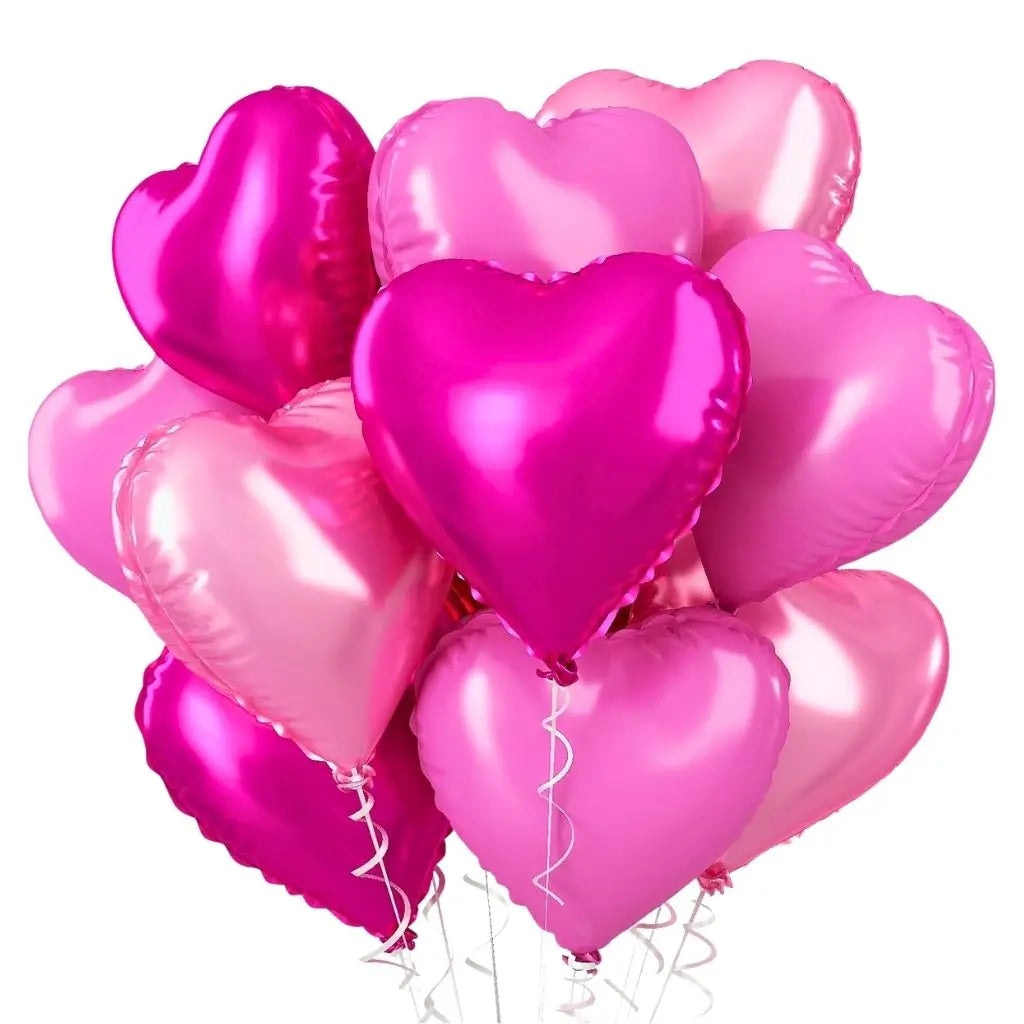 18in Shades of Pink Heart Foil Balloon Bouquet 10pk