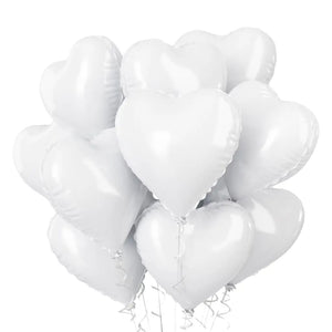 18-inch White Heart Foil Balloon Bouquet 10pk