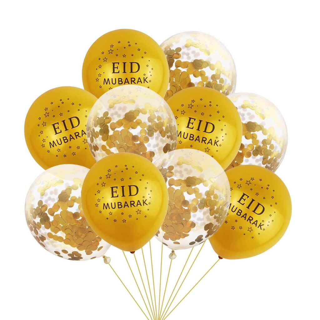 Gold Eid Mubarak Gold Confetti Latex Balloon Bouquet 10pk