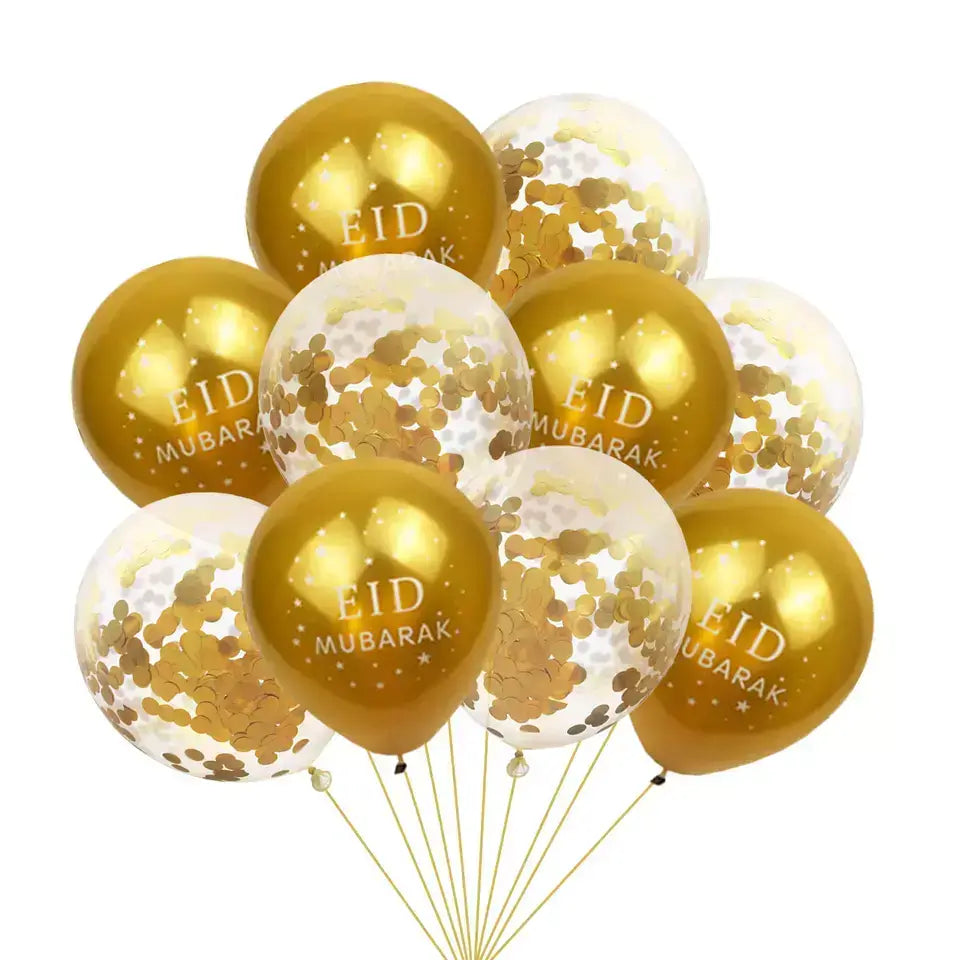 Umrah Mubarak Gold Foil Balloons & Gold/Silver Paper Fans Decorations