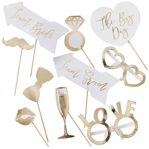 Gold Foiled Wedding Photo Booth Props 10pk