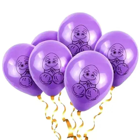 Purple Happy Penis Pink Print Latex Hen Party Balloons 10 Pack