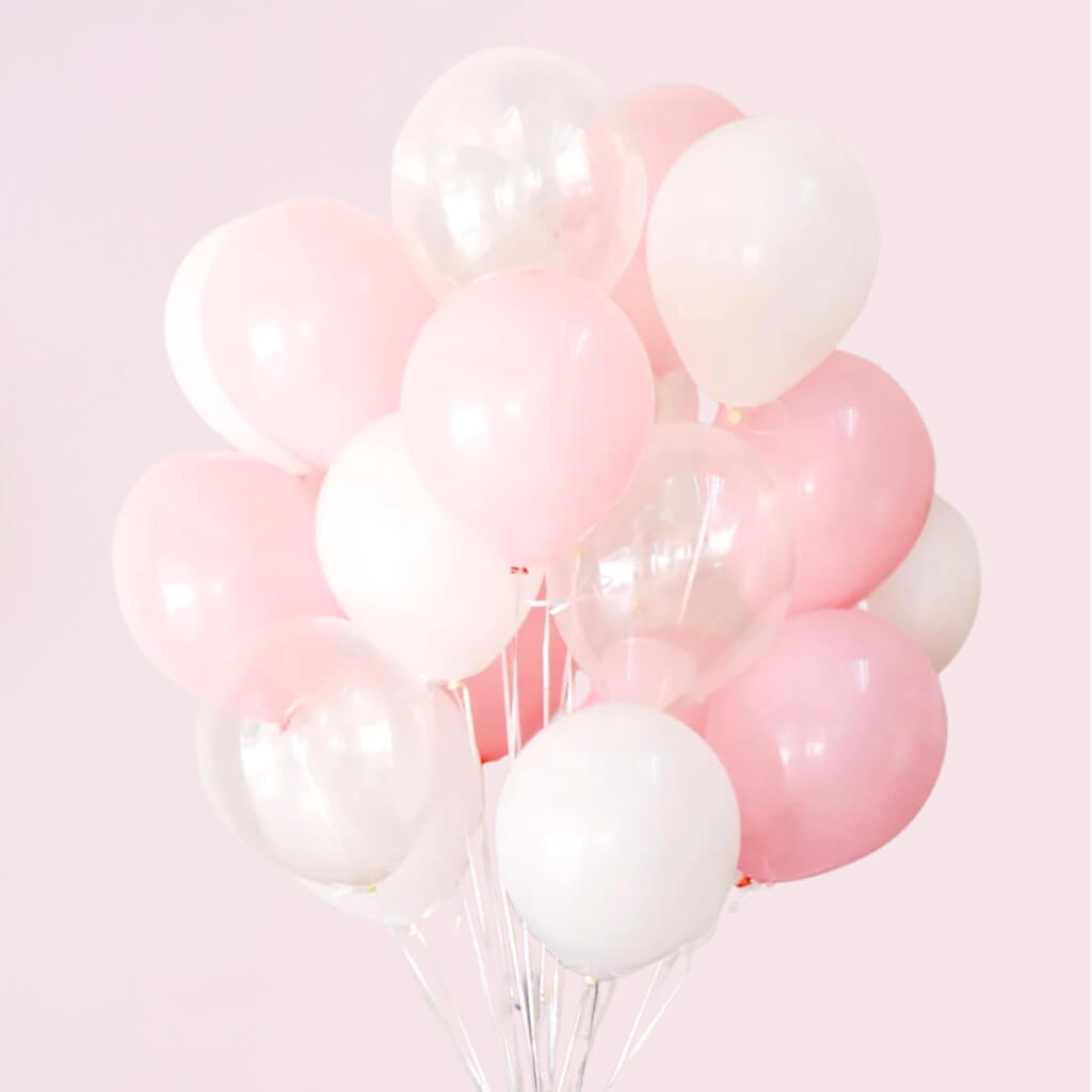 12-inch Baby Pink Clear White Latex Balloon Bouquet 20pk
