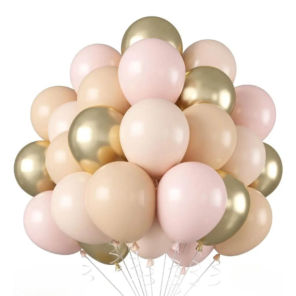 Pack of 30 12-inch Chrome Gold, Apricot, Ivory &amp; Baby Pink Balloon Bouquet.