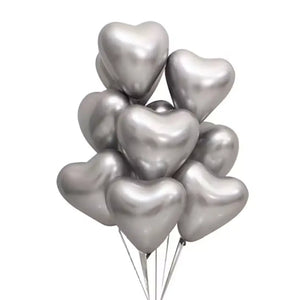 12-inch Chrome Heart Latex Balloons 10pk - Metallic Silver