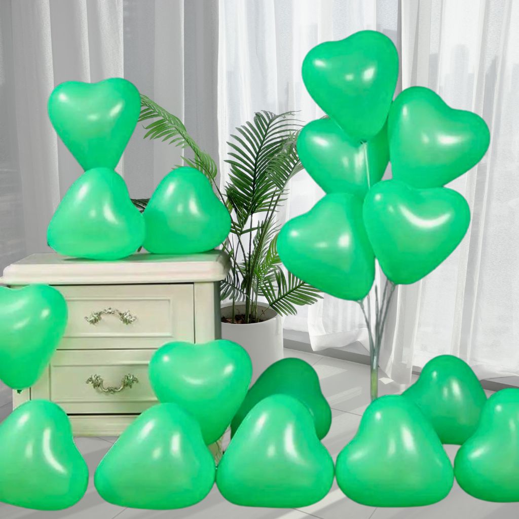 12-inch Heart Latex Balloons 10pk- Green