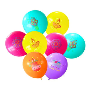 12-inch Colourful Happy Diwali Latex Balloons 8pk