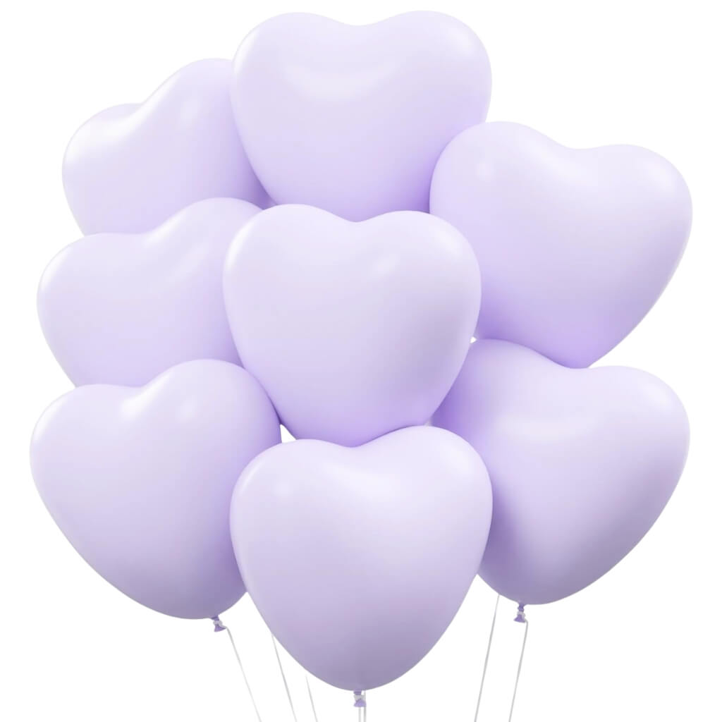 12-inch Macaron Heart Latex Balloons 10pk - Lilac